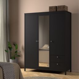 Madrid Wardrobe – 2 Door with Mirror & 2 Drawer Storage in Matt Black Finish - thumbnail 6