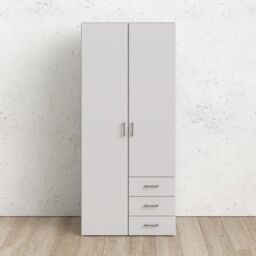 Space Wardrobe with 2 doors + 3 drawers White 1750 - thumbnail 4