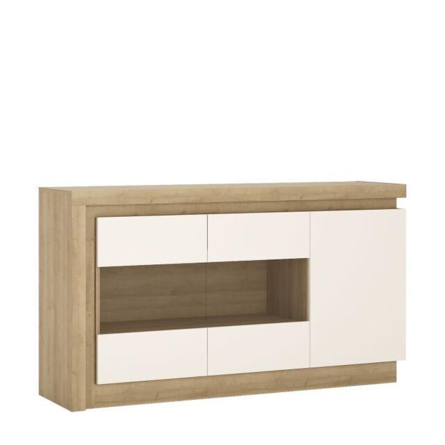 3 Door Glazed Sideboard in Riviera Oak & White High Gloss  Lyon Collection - image 1