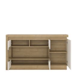 3 Door Glazed Sideboard in Riviera Oak & White High Gloss  Lyon Collection - thumbnail 4