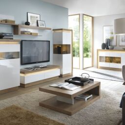 3 Door Glazed Sideboard in Riviera Oak & White High Gloss  Lyon Collection - thumbnail 3