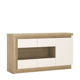 3 Door Glazed Sideboard in Riviera Oak & White High Gloss  Lyon Collection - thumbnail 1