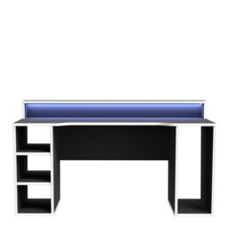 Tezaur Black Gaming Desk with White Trim and Colour Changing LED - thumbnail 2