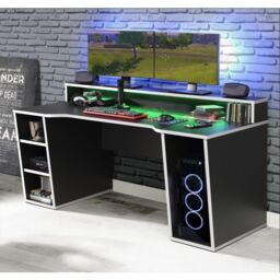 Tezaur Black Gaming Desk with White Trim and Colour Changing LED - thumbnail 4