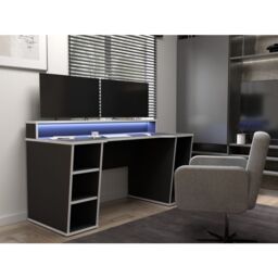 Tezaur Black Gaming Desk with White Trim and Colour Changing LED - thumbnail 3
