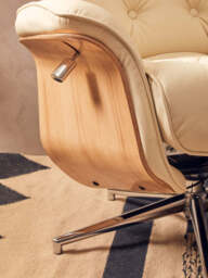 Canvas Recliner & Footstool – Ivory Leather Effect - thumbnail 4