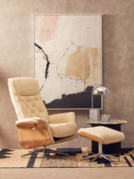 Canvas Recliner & Footstool – Ivory Leather Effect - thumbnail 5