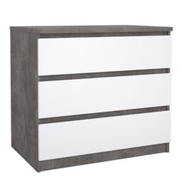 Naia Chest of 3 Drawers in Concrete and White High Gloss - thumbnail 2
