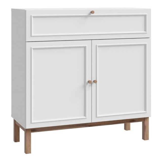 Wensley Console Table with 2 Doors & 1 Drawer in Light Grey and Oak Modern Hallway Storage - image 1