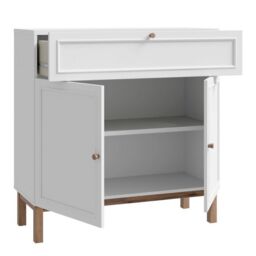 Wensley Console Table with 2 Doors & 1 Drawer in Light Grey and Oak  Modern Hallway Storage - thumbnail 3