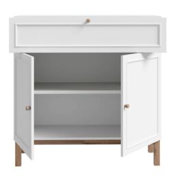 Wensley Console Table with 2 Doors & 1 Drawer in Light Grey and Oak  Modern Hallway Storage - thumbnail 4