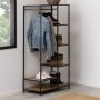 Seaford Black Metal Clothes Rack with 5 Oak Shelves - thumbnail 4