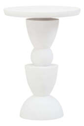 Knutsford Whitewash Mango Wood Circle Column Detail Side Table – Sculptural Accent Table - thumbnail 5