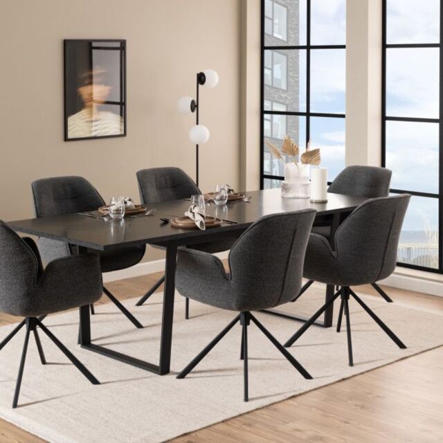 Amble Dining Table with Black Marble Melamine Top & Black Legs 160x74cm - image 1