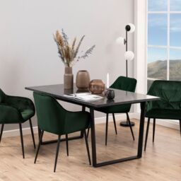 Amble Dining Table with Black Marble Melamine Top & Black Legs 160x74cm - thumbnail 2