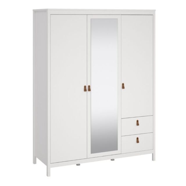 Barcelona Wardrobe – 2 Door + 1 Mirrored Door with 2 Drawers in White Finish - image 1