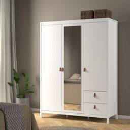 Barcelona Wardrobe – 2 Door + 1 Mirrored Door with 2 Drawers in White Finish - thumbnail 5