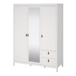 Barcelona Wardrobe – 2 Door + 1 Mirrored Door with 2 Drawers in White Finish - thumbnail 2