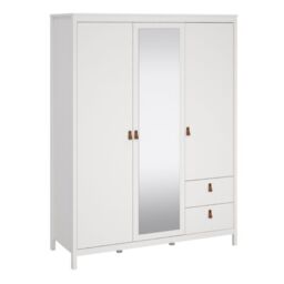Barcelona Wardrobe – 2 Door + 1 Mirrored Door with 2 Drawers in White Finish