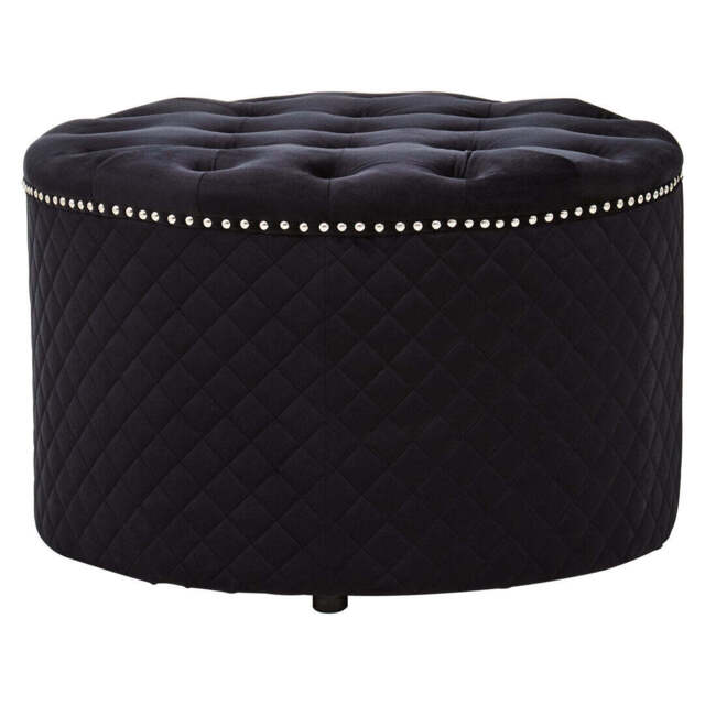 Ivory Round Ottoman – Black Velvet - image 1