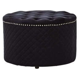 Ivory Round Ottoman – Black Velvet - thumbnail 1