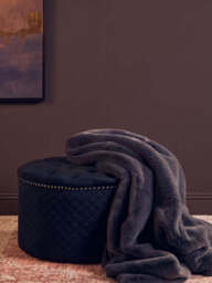 Ivory Round Ottoman – Black Velvet - thumbnail 5