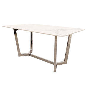Lucien 1.6 Chrome Dining Table with Polar White Sintered Stone Top - image 1