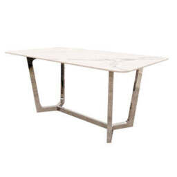 Lucien 1.6 Chrome Dining Table with Polar White Sintered Stone Top - thumbnail 1