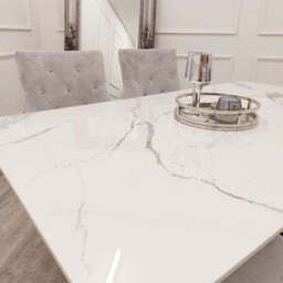 Lucien 1.6 Chrome Dining Table with Polar White Sintered Stone Top - thumbnail 4