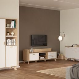 Ikast TV Unit 1 Door 2 Drawers in Jackson Hickory and White - thumbnail 2