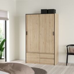 Line Wardrobe – Sliding Wardrobe with 2 Sliding Doors, 1 Small Door & 2 Drawers in Jackson Hickory Oak - thumbnail 6