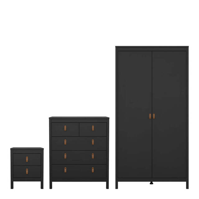 Barcelona Package - Bedside Table 2 Drawers + Chest 5 Drawers + Wardrobe with 2 Doors in Matt Black - image 1