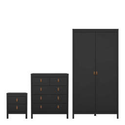 Barcelona Package - Bedside Table 2 Drawers + Chest 5 Drawers + Wardrobe with 2 Doors in Matt Black - thumbnail 1