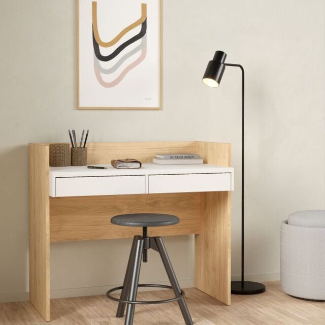 Function Plus Desk with 2 Drawers in Oak and White - image 1