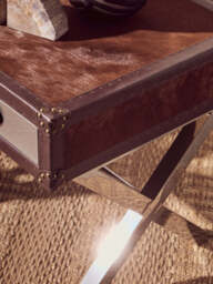 Vireo Townhouse One Drawer Table – Genuine Cowhide - thumbnail 1