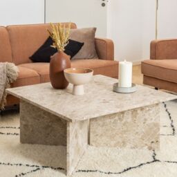 Vega Square Coffee Table with Brown Marble Top 90cm - thumbnail 2
