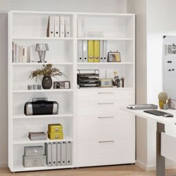 Bookcase with 2 Shelves, 2 Drawers & 2 File Drawers in White – Prima Collection - thumbnail 3