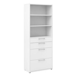 Bookcase with 2 Shelves, 2 Drawers & 2 File Drawers in White – Prima Collection - thumbnail 1