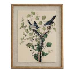 Flora & Fauna Collection Shrikes on Linen in Beaded Frame