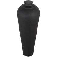 Medium Matt Black Hammered Vase with Lid - thumbnail 2