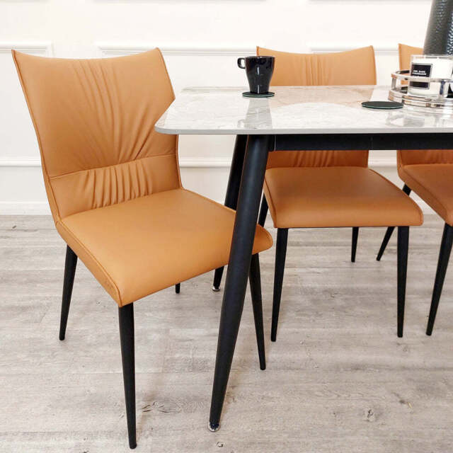 Flora Leather Dining Chair – Available in Sets of 2, 4, or 6 - Tan / 2