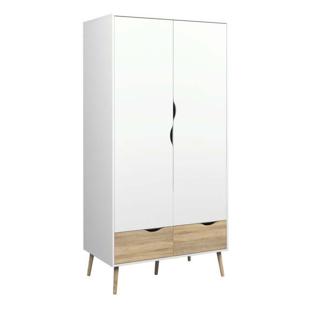 Oslo Wardrobe 2 Doors 2 Drawers in White and Oak - image 1