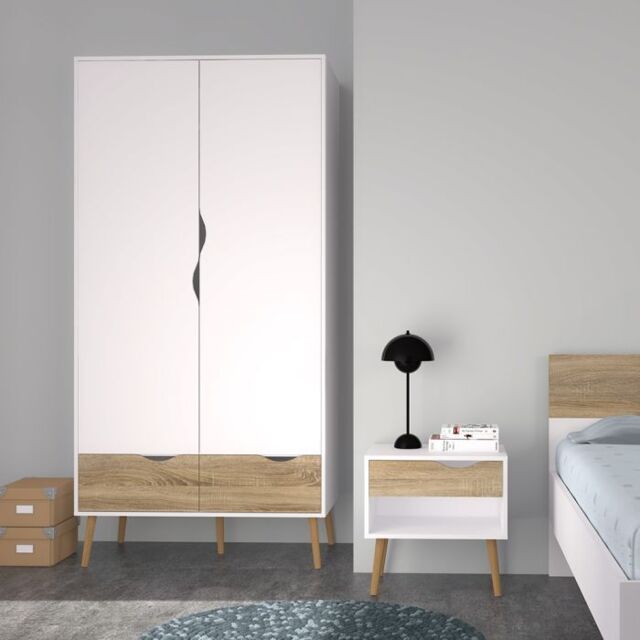 Oslo Wardrobe 2 Doors 2 Drawers in White and Oak - image 1