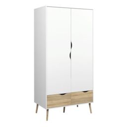Oslo Wardrobe 2 Doors 2 Drawers in White and Oak - thumbnail 2