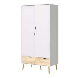 Oslo Wardrobe 2 Doors 2 Drawers in White and Oak - thumbnail 3