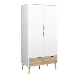 Oslo Wardrobe 2 Doors 2 Drawers in White and Oak - thumbnail 1