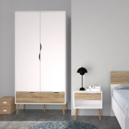 Oslo Wardrobe 2 Doors 2 Drawers in White and Oak - thumbnail 1
