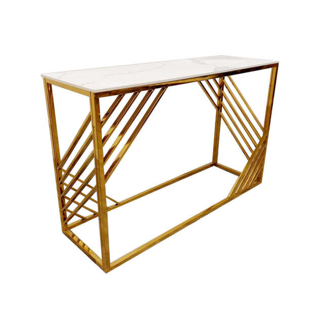 Azure Gold Console Table with Polar White Sintered Stone Top – Elegant Modern Luxury - image 1