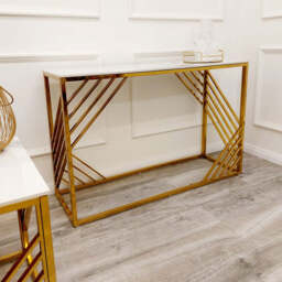 Azure Gold Console Table with Polar White Sintered Stone Top – Elegant Modern Luxury - thumbnail 4