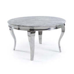Louis Chrome Dining Table – Modern Luxury with Polished Elegance - Light Grey Marble / 1 M - thumbnail 6